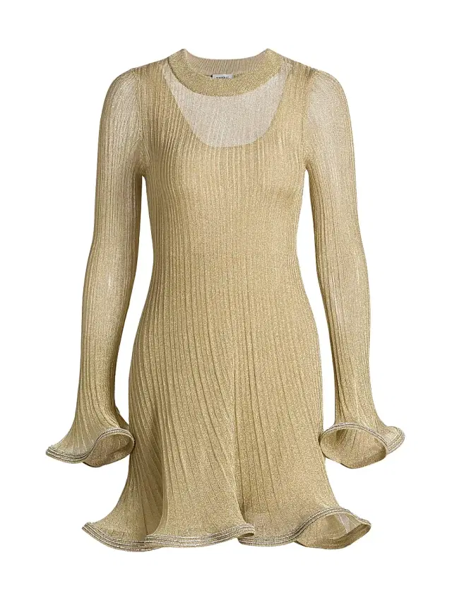 Women's Zelda Metallic Flared Hem Rib-Knit Minidress - Gold
