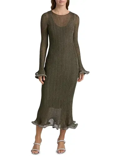 Simkhai Women's Chessie Metallic Flared Hem Rib-Knit Midi-Dress | Thumbnail 3 Simkhai Women's Chessie Metallic Flared Hem Rib-Knit Midi-Dress | Thumbnail 3