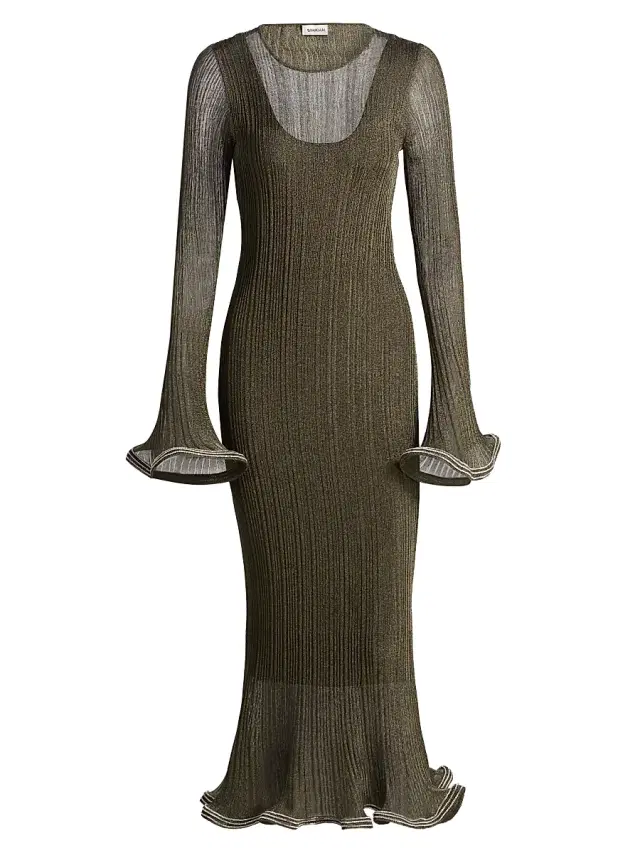 SIMKHAI Women's Chessie Metallic Flared Hem Rib-Knit Midi-Dress - Gunmetal Silver