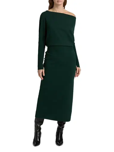SIMKHAI Women's Janese Off-The-Shoulder Midi-Dress - Emerald | Thumbnail 3 SIMKHAI Women's Janese Off-The-Shoulder Midi-Dress - Emerald | Thumbnail 3