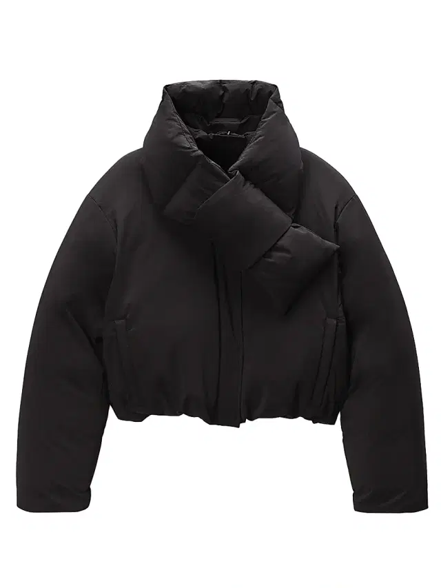 Women's Scarf Down Crop Jacket - Black