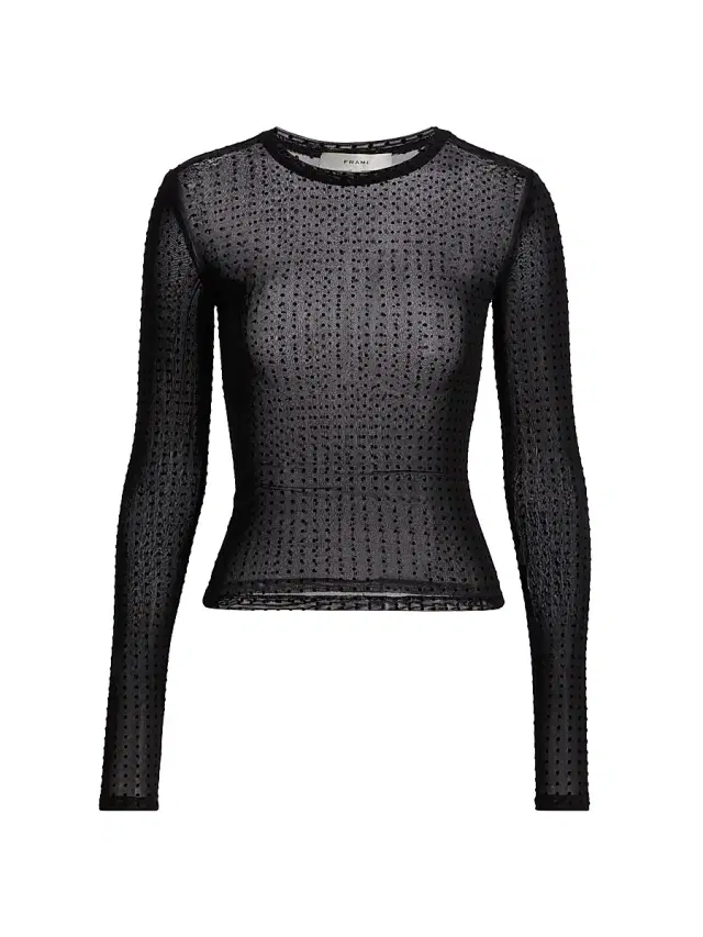 FRAME Women's The Mesh Polka Dot Top - Black