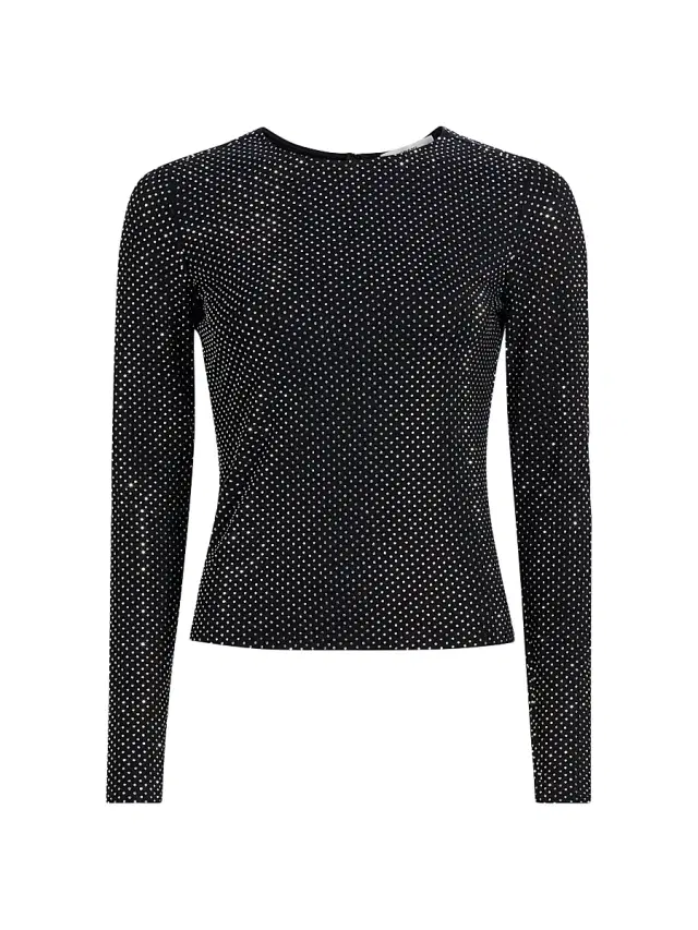 FRAME Women's Rhinestone-Embellished Jersey Top - Black