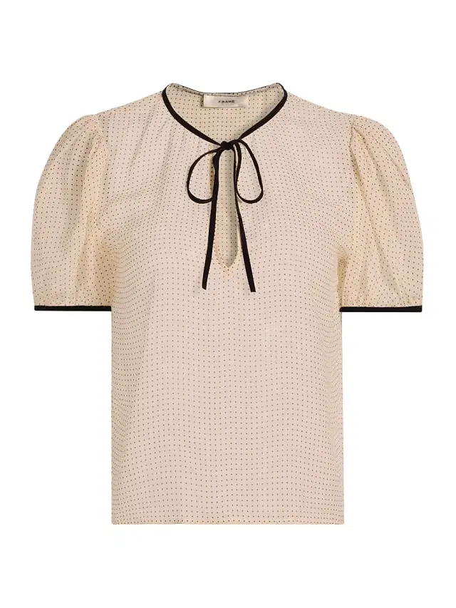 FRAME Women's Dotted Tieneck Silk Blouse - Ecru Multi