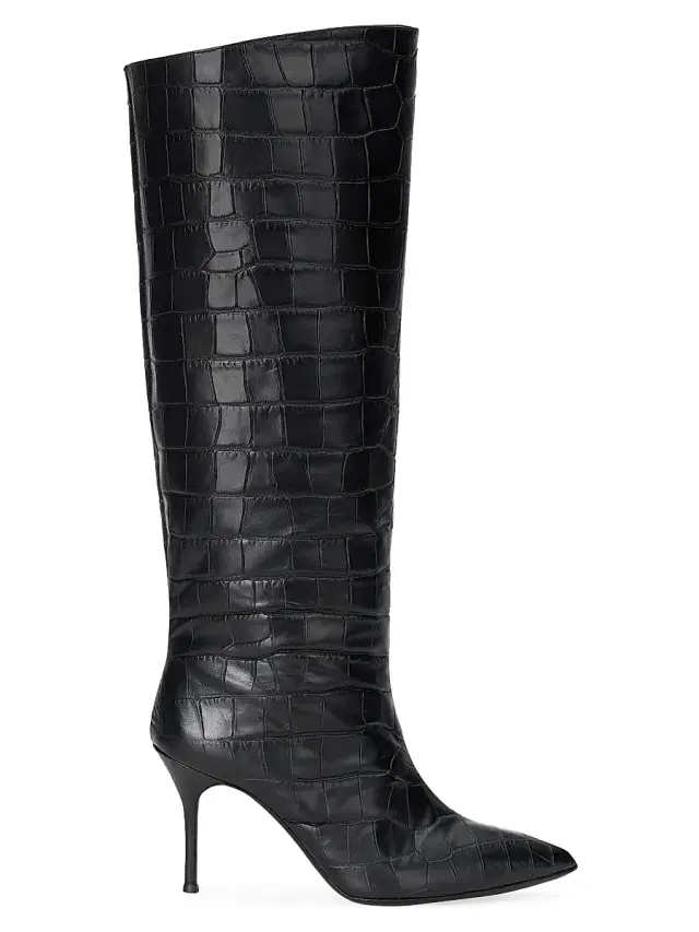Staud Women's Sebastian 0MM Croc-Embossed Leather Boots - Black Croc
