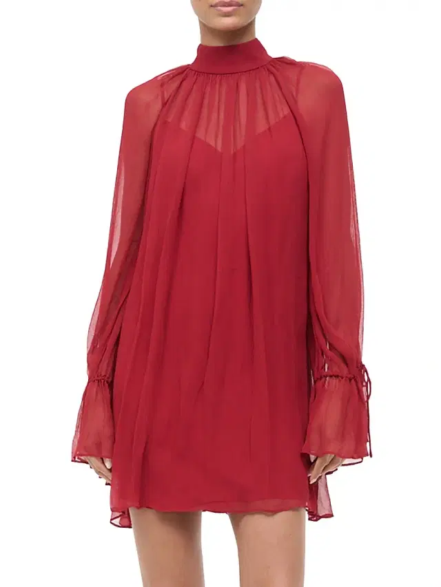Staud Women's Roux Chiffon Tieneck Minidress - Pomegranate
