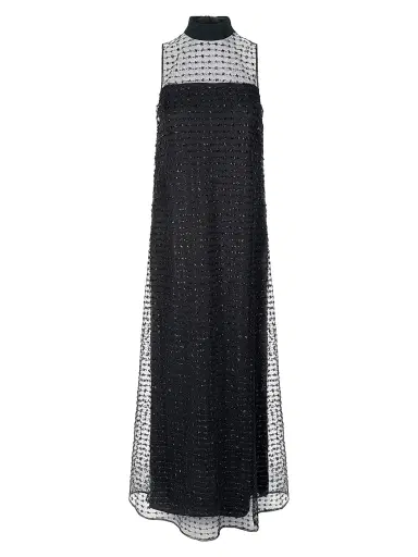 Staud Women's Albee Embellished Mesh Maxi Dress - Stardust Onyx | Thumbnail 1 Staud Women's Albee Embellished Mesh Maxi Dress - Stardust Onyx | Thumbnail 1