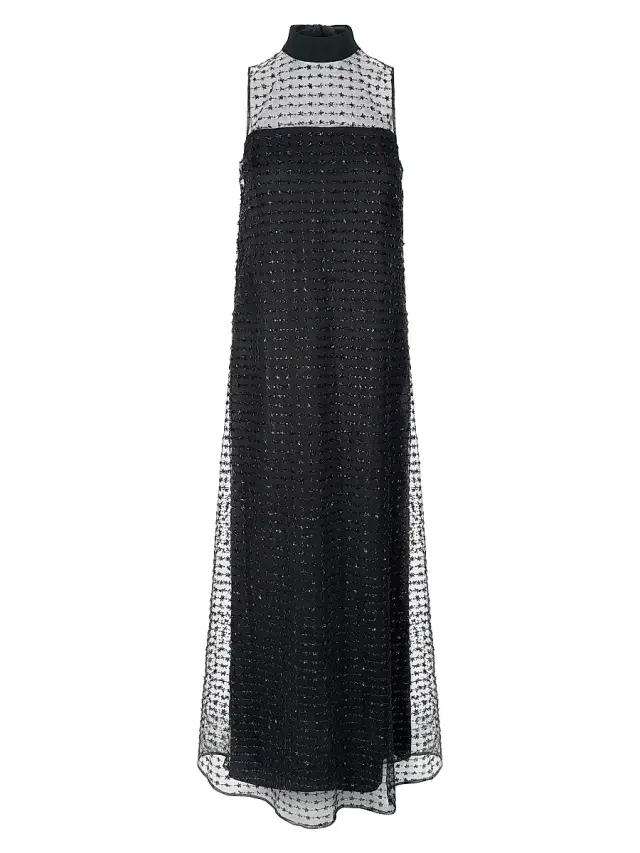 Staud Women's Albee Embellished Mesh Maxi Dress - Stardust Onyx