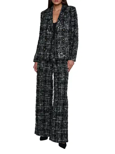 L'Agence Women's Colin Sequined Silk Tweed Double-Breasted Blazer - Black Ivory Tweed Sequin - Size 0 | Thumbnail 2 L'Agence Women's Colin Sequined Silk Tweed Double-Breasted Blazer - Black Ivory Tweed Sequin - Size 0 | Thumbnail 2