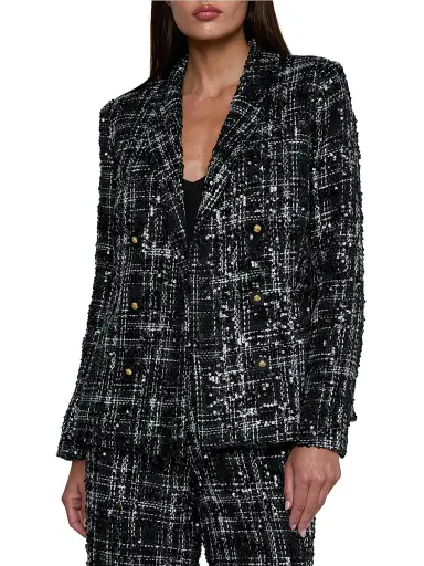 L'Agence Women's Colin Sequined Silk Tweed Double-Breasted Blazer - Black Ivory Tweed Sequin - Size 0 | Thumbnail 3 L'Agence Women's Colin Sequined Silk Tweed Double-Breasted Blazer - Black Ivory Tweed Sequin - Size 0 | Thumbnail 3