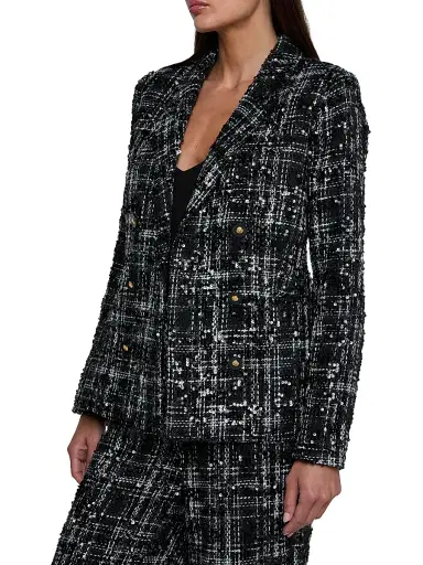 L'Agence Women's Colin Sequined Silk Tweed Double-Breasted Blazer - Black Ivory Tweed Sequin - Size 0 | Thumbnail 4 L'Agence Women's Colin Sequined Silk Tweed Double-Breasted Blazer - Black Ivory Tweed Sequin - Size 0 | Thumbnail 4