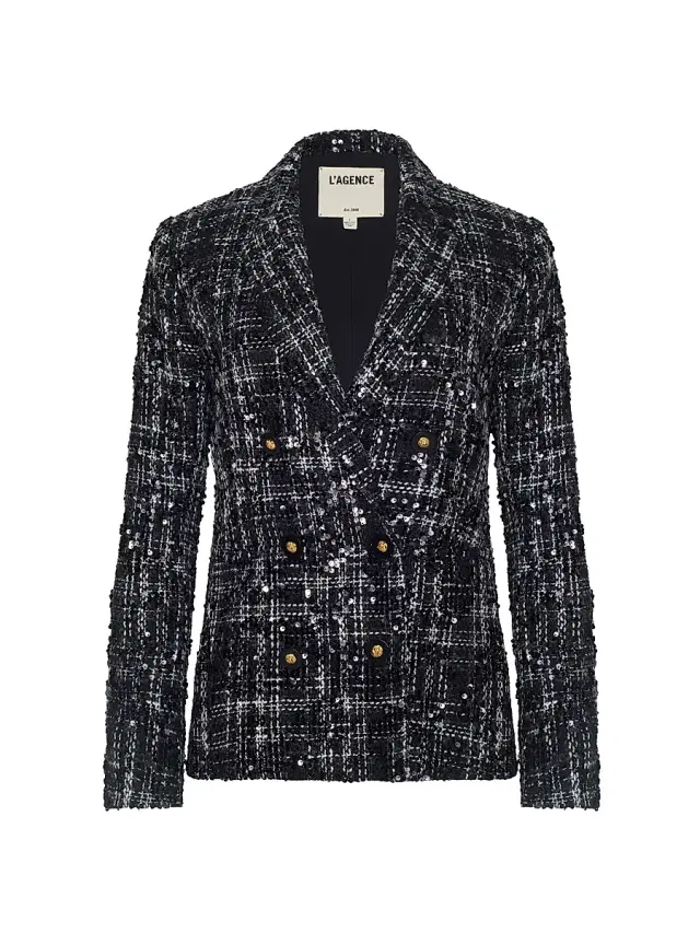 L'AGENCE Women's Colin Sequined Silk Tweed Double-Breasted Blazer - Black  Tweed Sequin