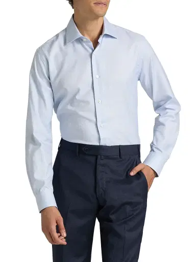 Saks Fifth Avenue Men's COLLECTION Minicheck Dress Shirt - Light Blue - Size 18 | Thumbnail 3