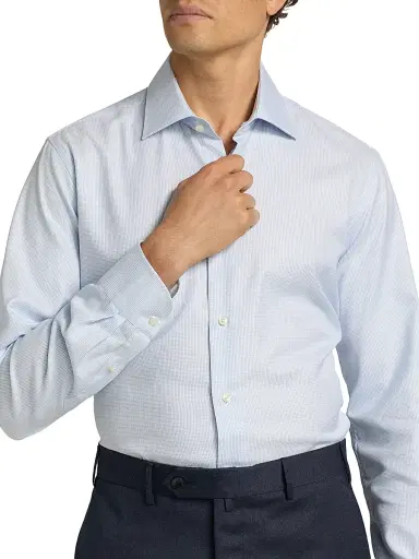 Saks Fifth Avenue Men's COLLECTION Minicheck Dress Shirt - Light Blue - Size 18 | Thumbnail 6