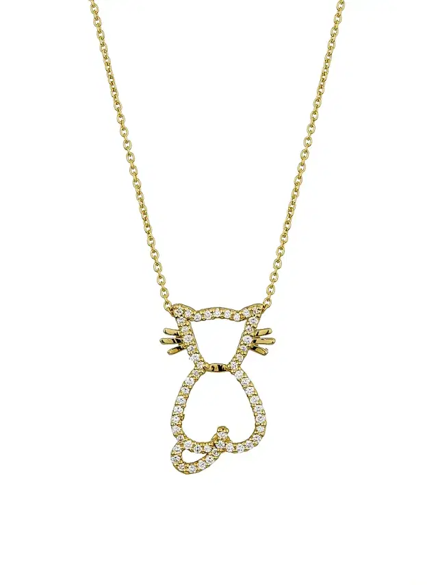 Women's Tiny Treasures Cat 18K Yellow Gold & 0.19 TCW Diamond Cat Pendant Necklace - Yellow Gold