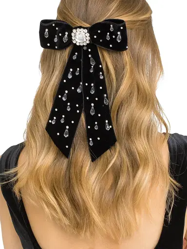 Jennifer Behr Women's Alva Embellished Bow Velvet Barrette | Thumbnail 2