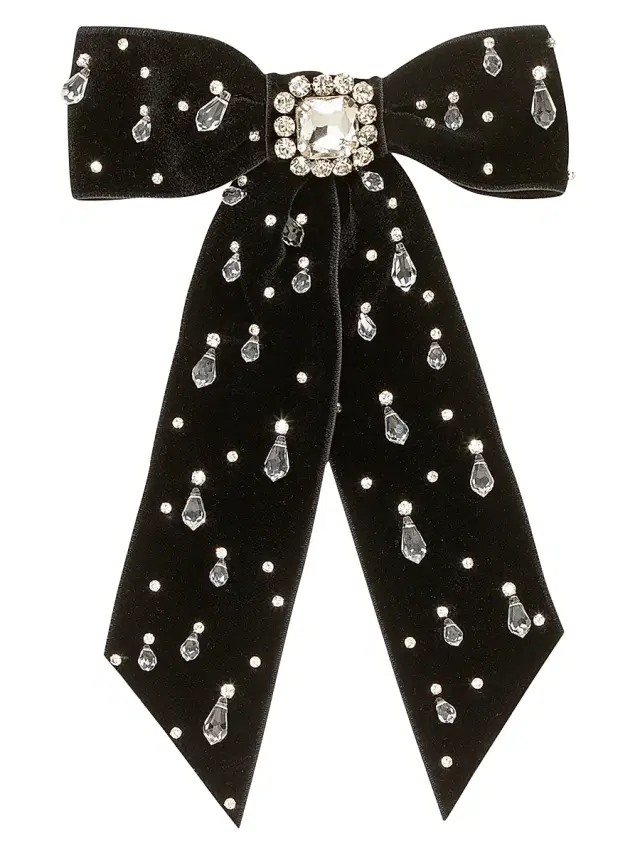 Women's Alva Embellished Bow Velvet Barrette - Black
