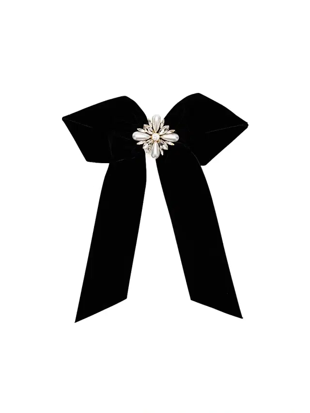 Women's  Annie Crystal & Imitation Pearl-Embellished Velvet Bow - Black