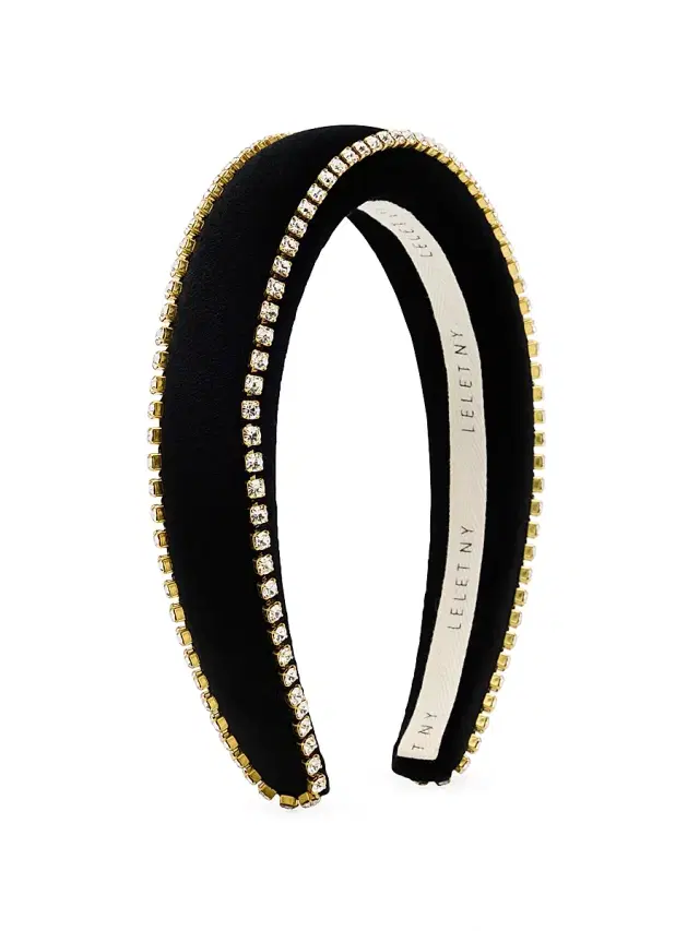 Women's Lily Crystal-Embellished Velvet Padded Headband - Black