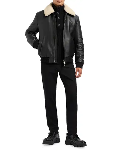 Moose Knuckles Men's Toba Shearling-Trim Leather Bomber Jacket | Thumbnail 2 Moose Knuckles Men's Toba Shearling-Trim Leather Bomber Jacket | Thumbnail 2