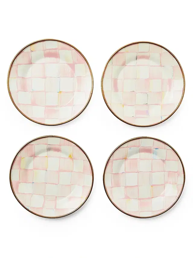 MacKenzie-Childs Rosy Check Appetizer Plates 4-Piece Set