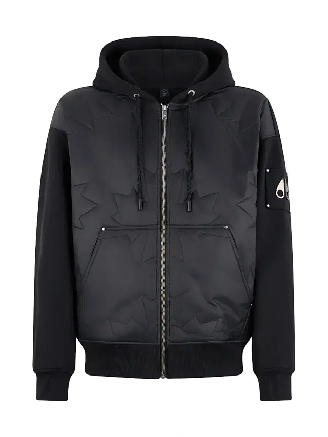 Moose Knuckles Men's Sportswear Ashby Mixed-Media Zip-Up Hoodie - Black