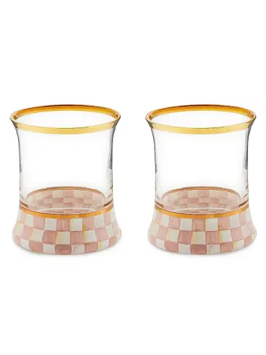 MacKenzie-Childs Rosy Check Tumbler Glasses 2-Piece Set | Thumbnail 1 MacKenzie-Childs Rosy Check Tumbler Glasses 2-Piece Set | Thumbnail 1