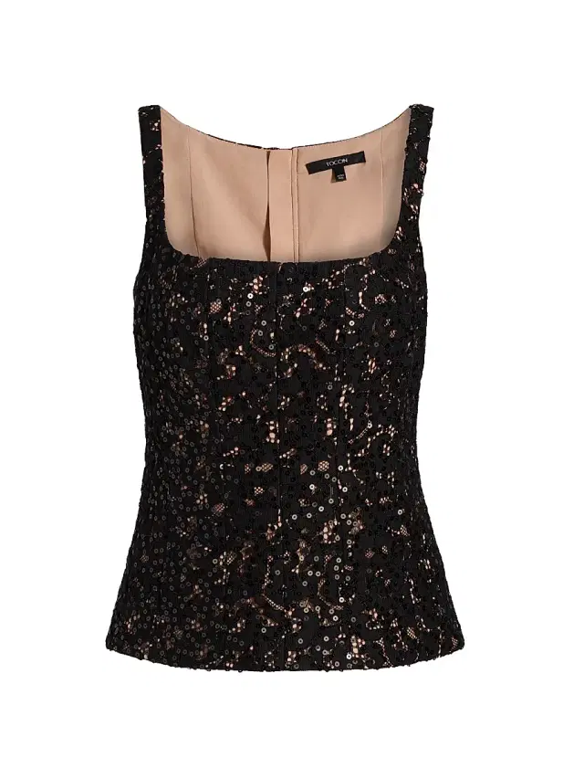 Toccin Women's Bibi Sequined Cotton-Blend Lace Tank - Jet