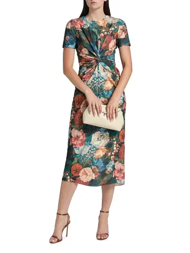 PRABAL GURUNG Women's Floral Twist-Front Cocktail Dress - Green Peach Multi - Size 2 | Thumbnail 2