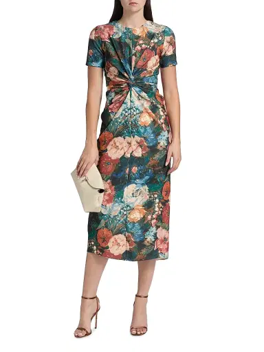 PRABAL GURUNG Women's Floral Twist-Front Cocktail Dress - Green Peach Multi - Size 2 | Thumbnail 3