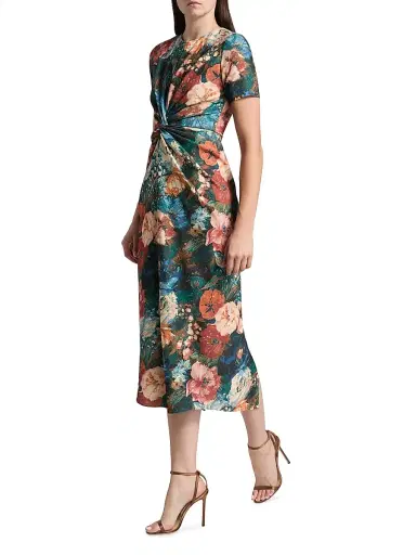 PRABAL GURUNG Women's Floral Twist-Front Cocktail Dress - Green Peach Multi - Size 2 | Thumbnail 4