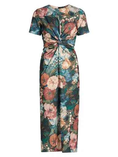 PRABAL GURUNG Women's Floral Twist-Front Cocktail Dress - Green Peach Multi - Size 2 | Thumbnail 1