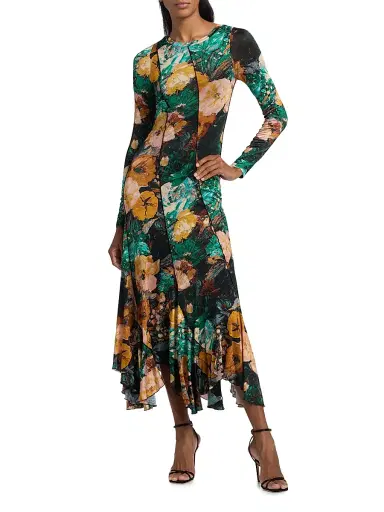 PRABAL GURUNG Women's Floral Stretch-Jersey Diagonal-Seamed Midi-Dress | Thumbnail 2 PRABAL GURUNG Women's Floral Stretch-Jersey Diagonal-Seamed Midi-Dress | Thumbnail 2