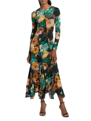 PRABAL GURUNG Women's Floral Stretch-Jersey Diagonal-Seamed Midi-Dress | Thumbnail 3 PRABAL GURUNG Women's Floral Stretch-Jersey Diagonal-Seamed Midi-Dress | Thumbnail 3