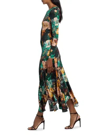 PRABAL GURUNG Women's Floral Stretch-Jersey Diagonal-Seamed Midi-Dress | Thumbnail 4 PRABAL GURUNG Women's Floral Stretch-Jersey Diagonal-Seamed Midi-Dress | Thumbnail 4