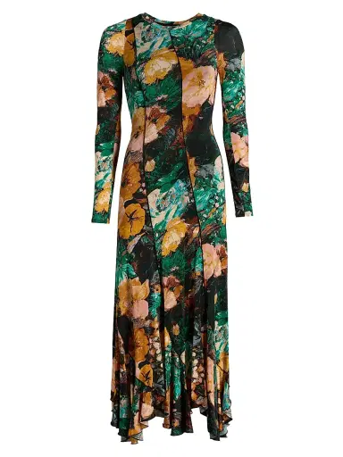 PRABAL GURUNG Women's Floral Stretch-Jersey Diagonal-Seamed Midi-Dress | Thumbnail 1 PRABAL GURUNG Women's Floral Stretch-Jersey Diagonal-Seamed Midi-Dress | Thumbnail 1