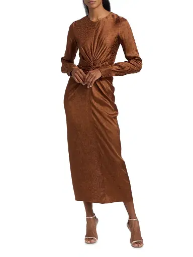 Prabal Gurung Women's Pebbled Jacquard Twist-Front Midi-Dress - Toffee | Thumbnail 2