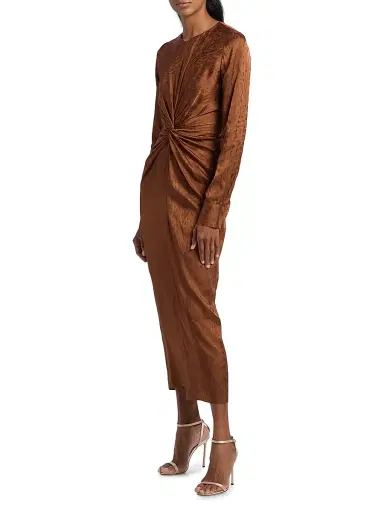 Prabal Gurung Women's Pebbled Jacquard Twist-Front Midi-Dress - Toffee | Thumbnail 4