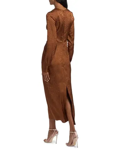 Prabal Gurung Women's Pebbled Jacquard Twist-Front Midi-Dress - Toffee | Thumbnail 5