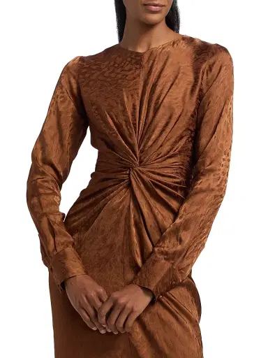 Prabal Gurung Women's Pebbled Jacquard Twist-Front Midi-Dress - Toffee | Thumbnail 6