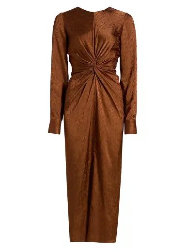 Prabal Gurung Women's Pebbled Jacquard Twist-Front Midi-Dress - Toffee | Thumbnail 1