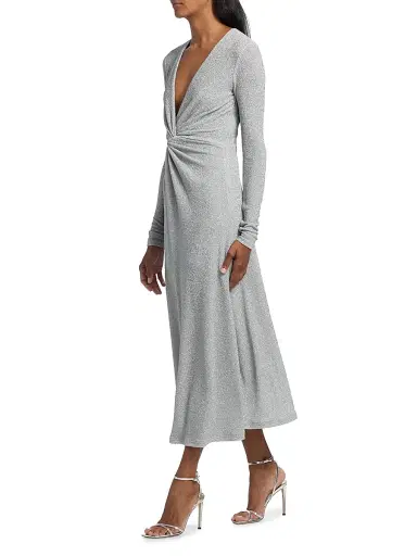 Prabal Gurung Women's Shimmer Twist Midi-Dress - Silver | Thumbnail 2 Prabal Gurung Women's Shimmer Twist Midi-Dress - Silver | Thumbnail 2