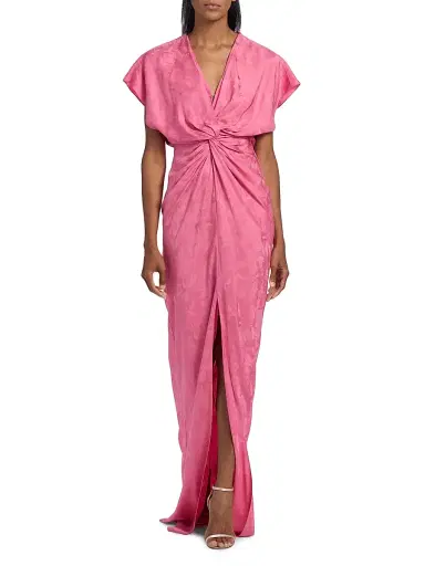 PRABAL GURUNG Women's Jackie Floral Jacquard Twist-Front Gown - Pink - Size 10 | Thumbnail 2