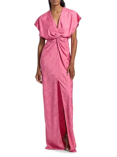 PRABAL GURUNG Women's Jackie Floral Jacquard Twist-Front Gown - Pink - Size 10 | Thumbnail 3