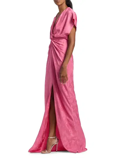 PRABAL GURUNG Women's Jackie Floral Jacquard Twist-Front Gown - Pink - Size 10 | Thumbnail 4