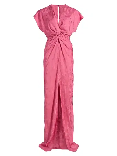 PRABAL GURUNG Women's Jackie Floral Jacquard Twist-Front Gown - Pink - Size 10 | Thumbnail 1