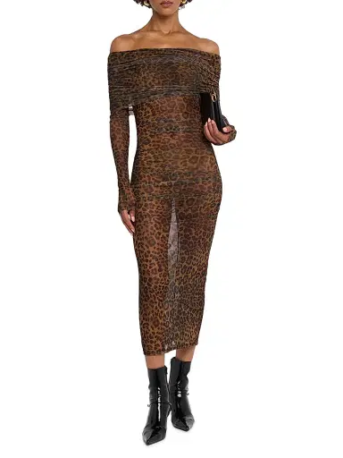 Lapointe Women's Leopard Mesh Body-Con Midi-Dress - Leopard - Size Large | Thumbnail 2 Lapointe Women's Leopard Mesh Body-Con Midi-Dress - Leopard - Size Large | Thumbnail 2