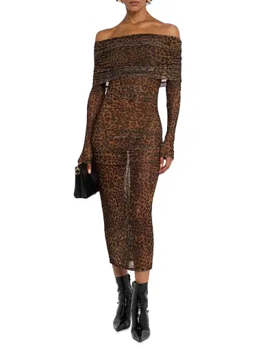 Lapointe Women's Leopard Mesh Body-Con Midi-Dress - Leopard - Size Large | Thumbnail 3 Lapointe Women's Leopard Mesh Body-Con Midi-Dress - Leopard - Size Large | Thumbnail 3