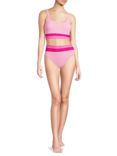 BEACH RIOT Women's Heidi Rib Swim Bottom - Peak Pink Colorblock - Size Small | Thumbnail 2