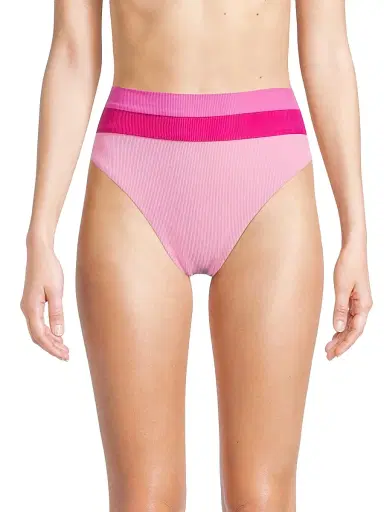 BEACH RIOT Women's Heidi Rib Swim Bottom - Peak Pink Colorblock - Size Small | Thumbnail 3
